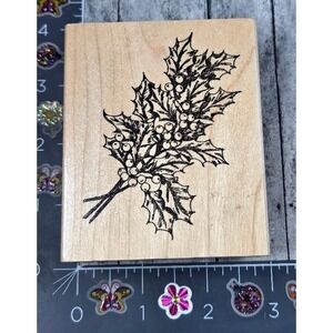 Great Impressions Holly Berry Branch H190 Christmas Rubber Stamp Wood #T20
